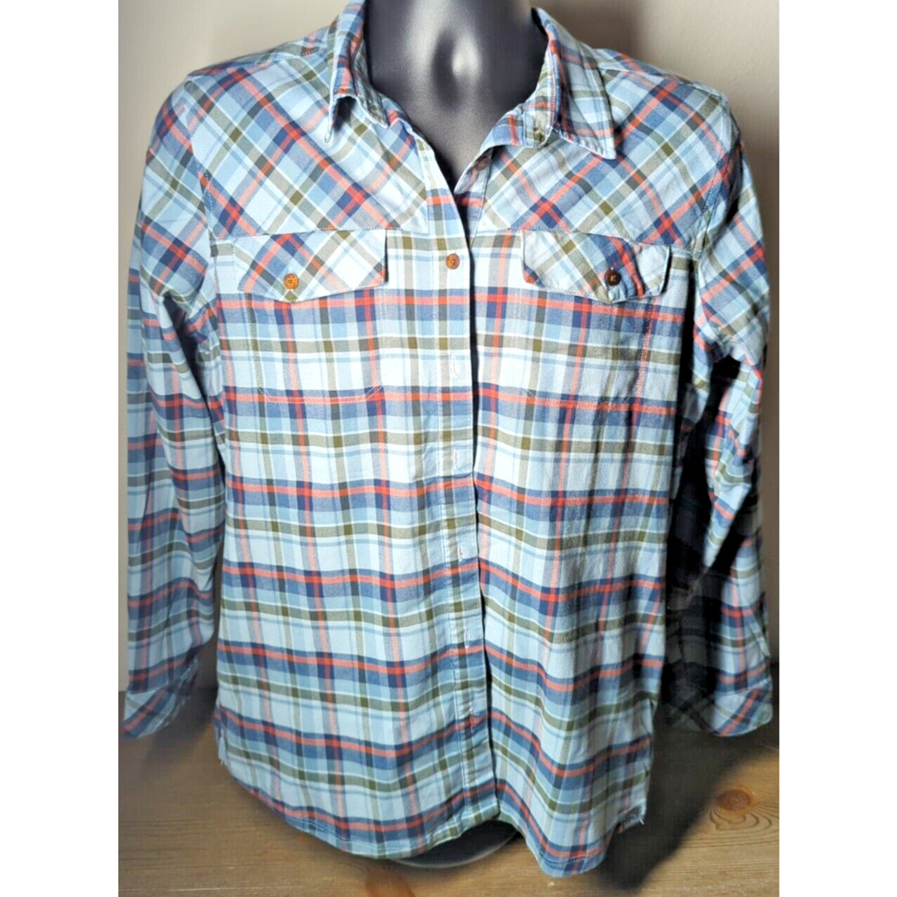 L.L. Bean Button Up Shirt Blue Flannel Plaid Soft Cozy Casual Comfort Size M